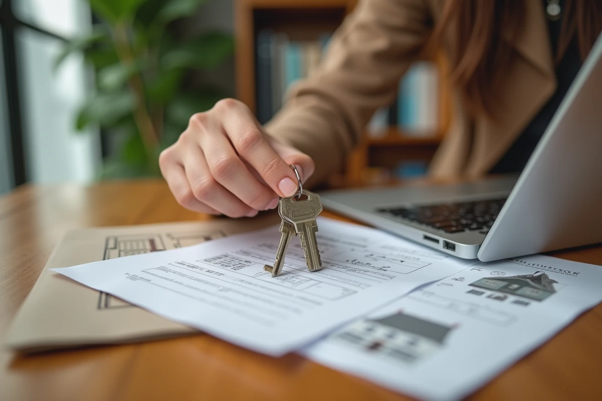 Main tenant des clés de maison et dossier immobilier