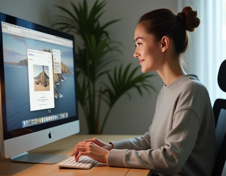 Femme insérant une photo sur un pad collaboratif en ligne depuis son bureau à domicile