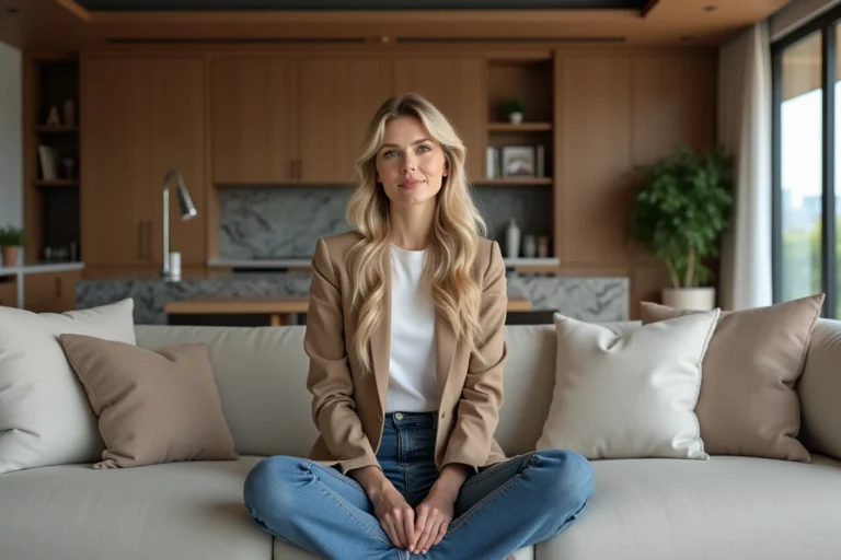 Femme élégante dans un salon moderne et luxueux