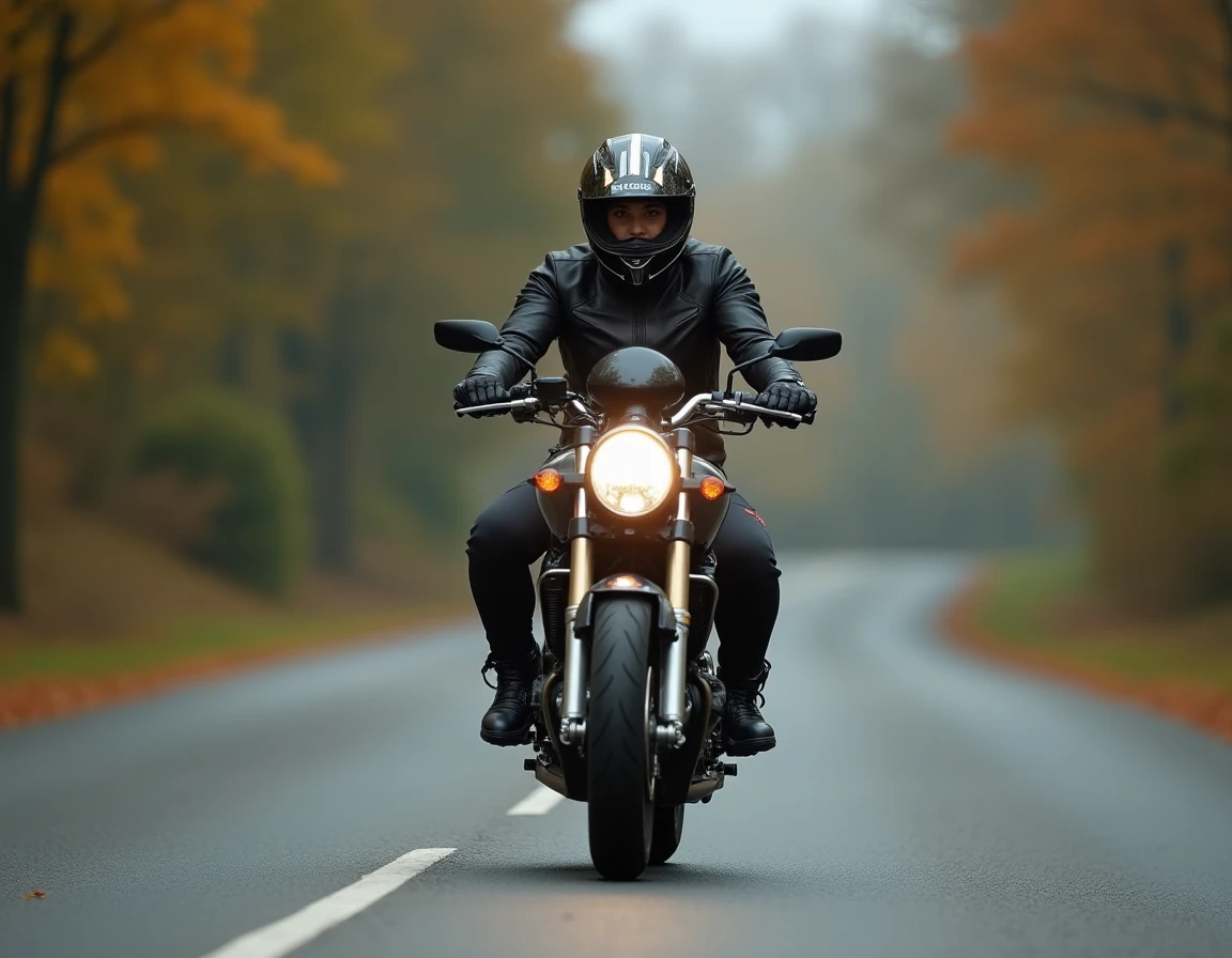 Femme conduisant une moto sur une route française après obtention du permis B2