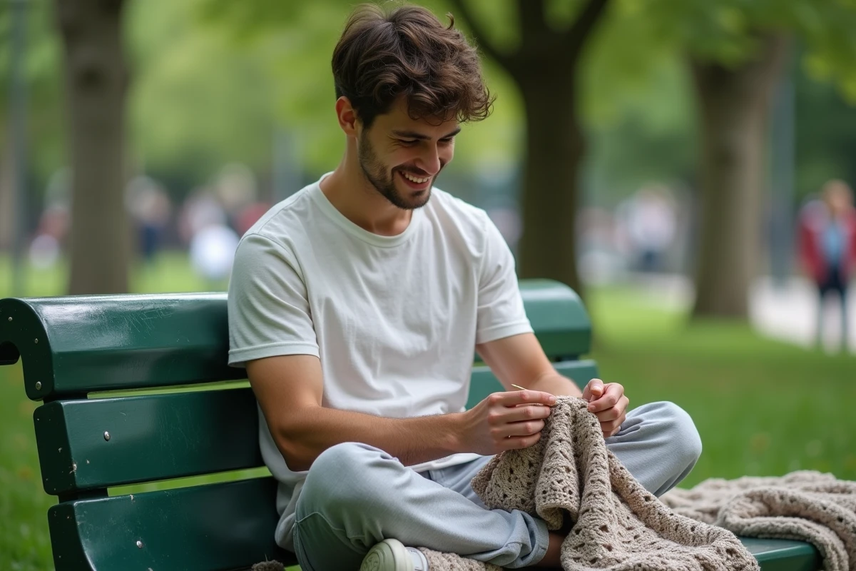 Jeune homme crochetant dans un parc urbain