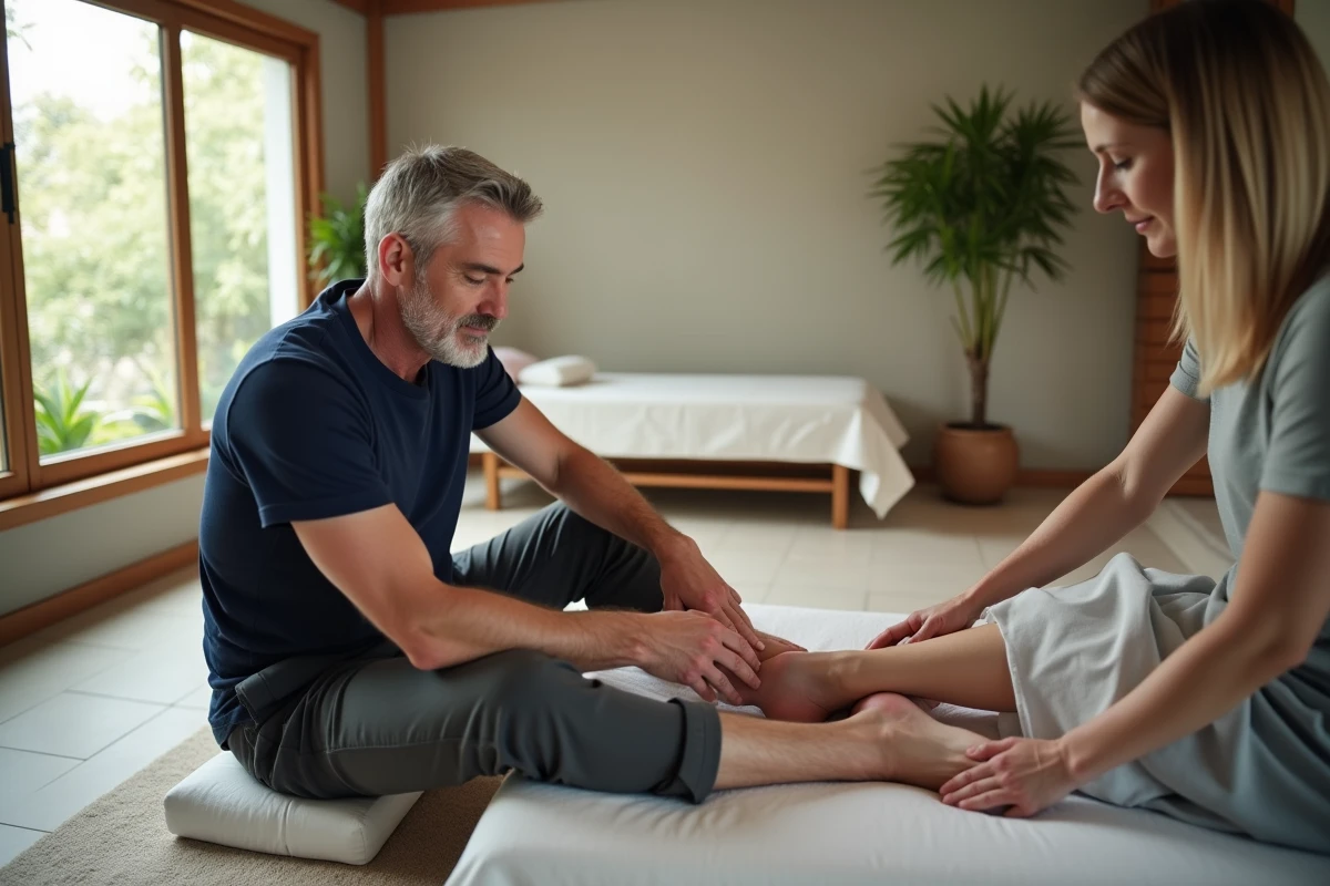 Homme en réflexologie dans un spa moderne et apaisant